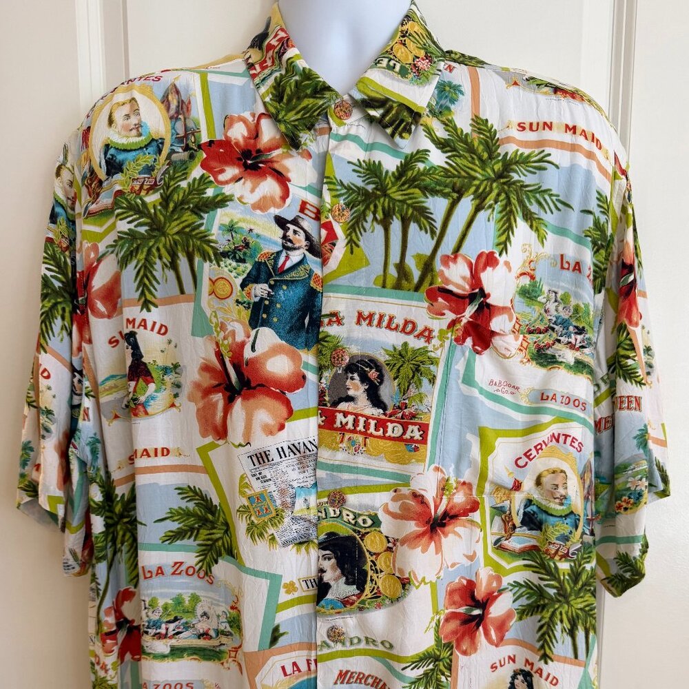 Jams World Hawaiian Aloha Shirt Men's XL Cuban Cigars Calvano Havana Cervantes